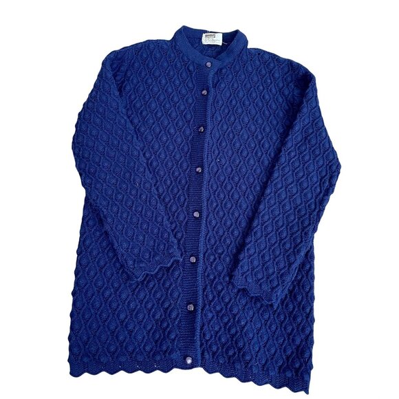 Vintage 60s/70s Montgomery Ward Blue Full Button Up Granny Cardigan Seater S/M - Picture 1 of 3